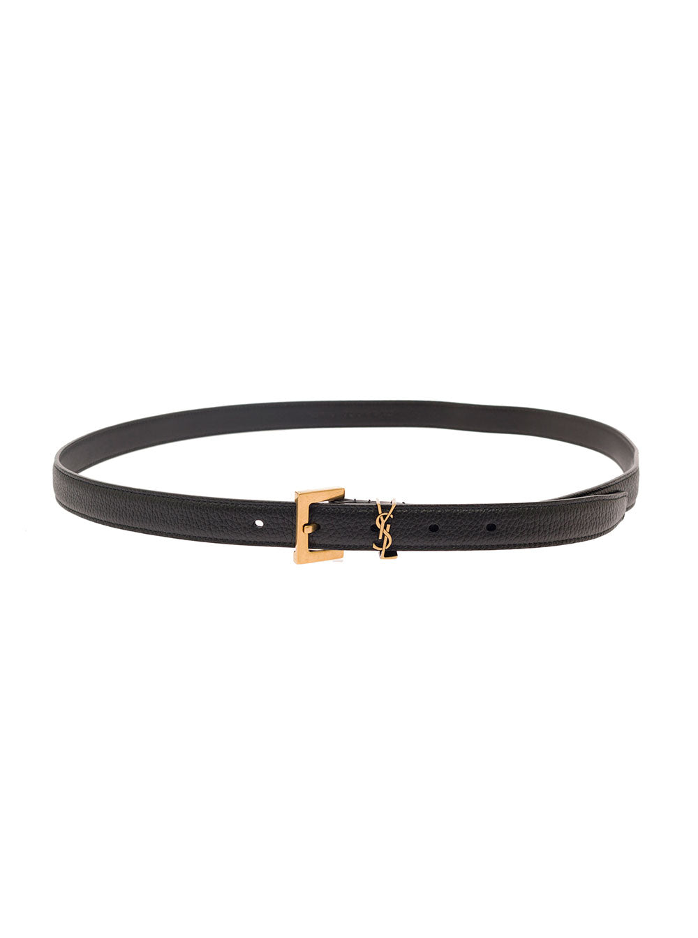 Saint Laurent Cassandre Buckle Calf Leather Belt — Black