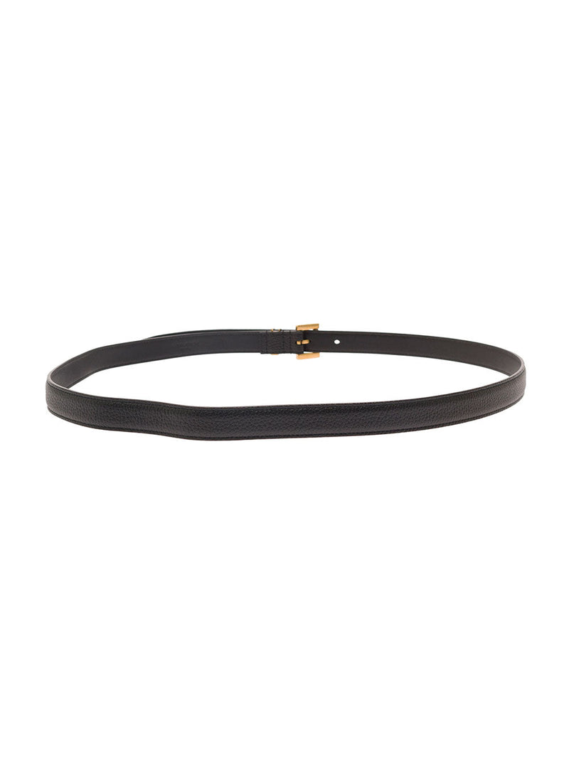 Saint Laurent Cassandre Buckle Calf Leather Belt — Black