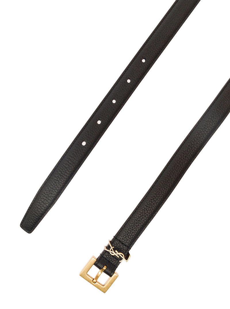 Saint Laurent Cassandre Buckle Calf Leather Belt — Black