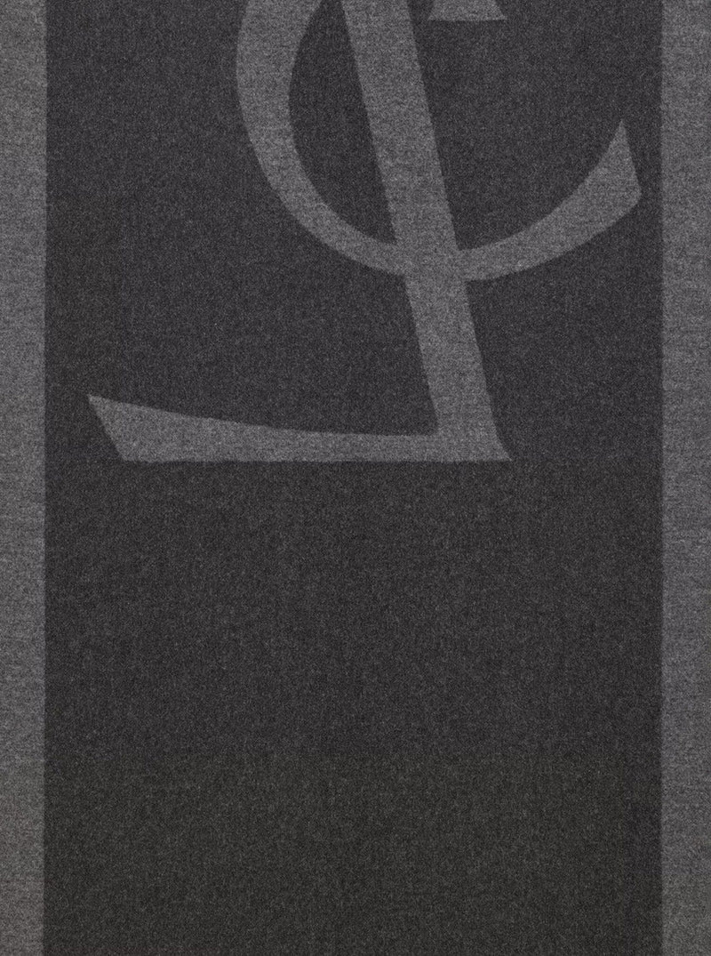 Saint Laurent Maxi Logo Silk Scarf — Gray Scarfs