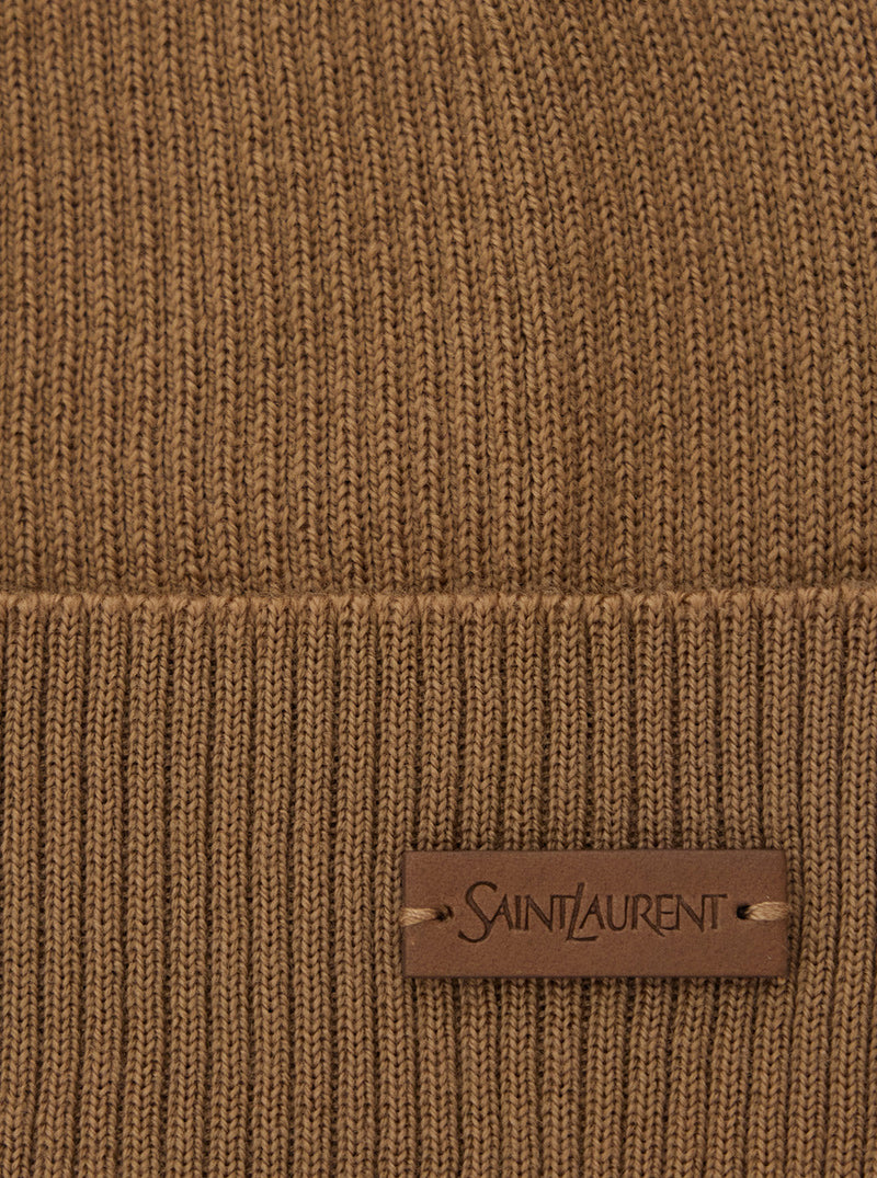 Saint Laurent 843435 Wool Knit Beanie — Beige Beanies