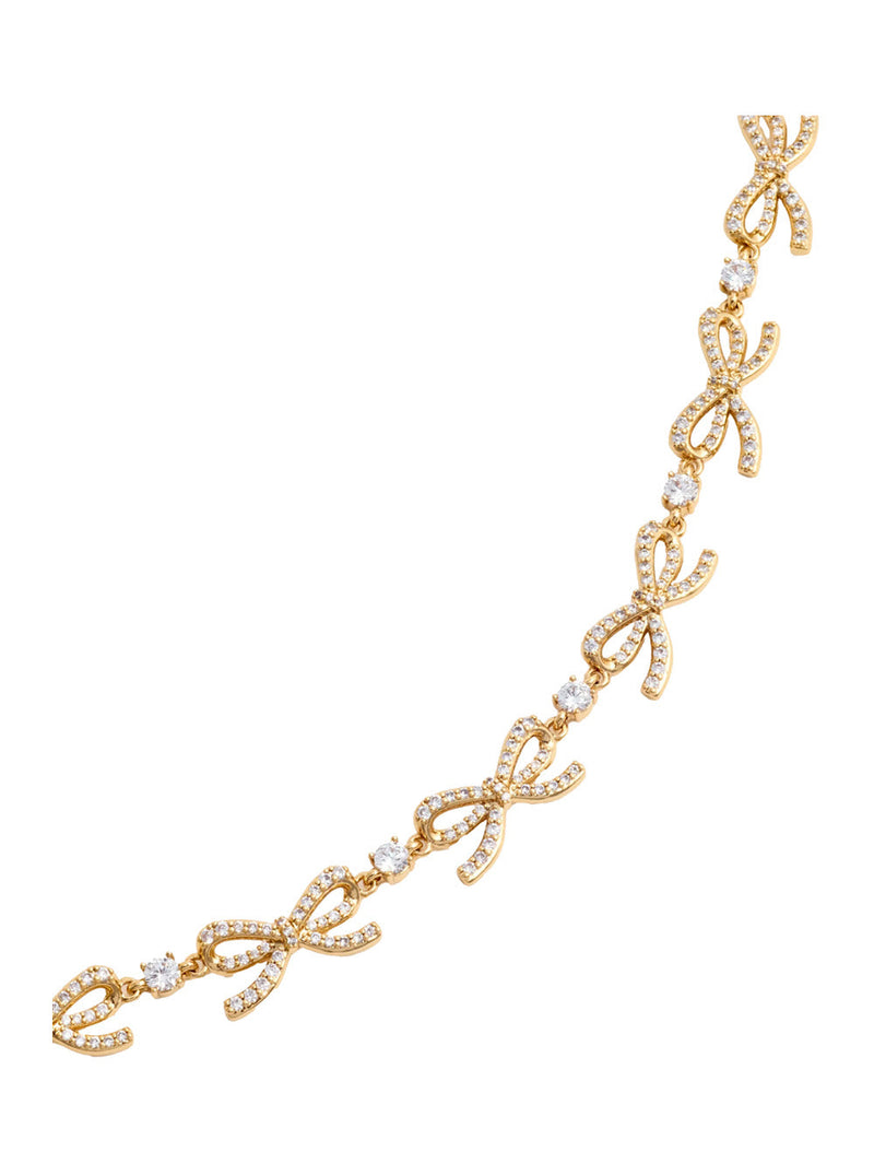 Self-Portrait Crystal-Embellished Bow Necklace — Gold Copper Necklaces