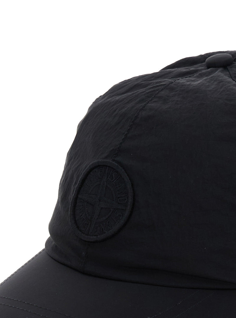 Stone Island K2s169100002s0064 Tonal Logo Patch Baseball Cap — Black Polyamide Fibers Caps