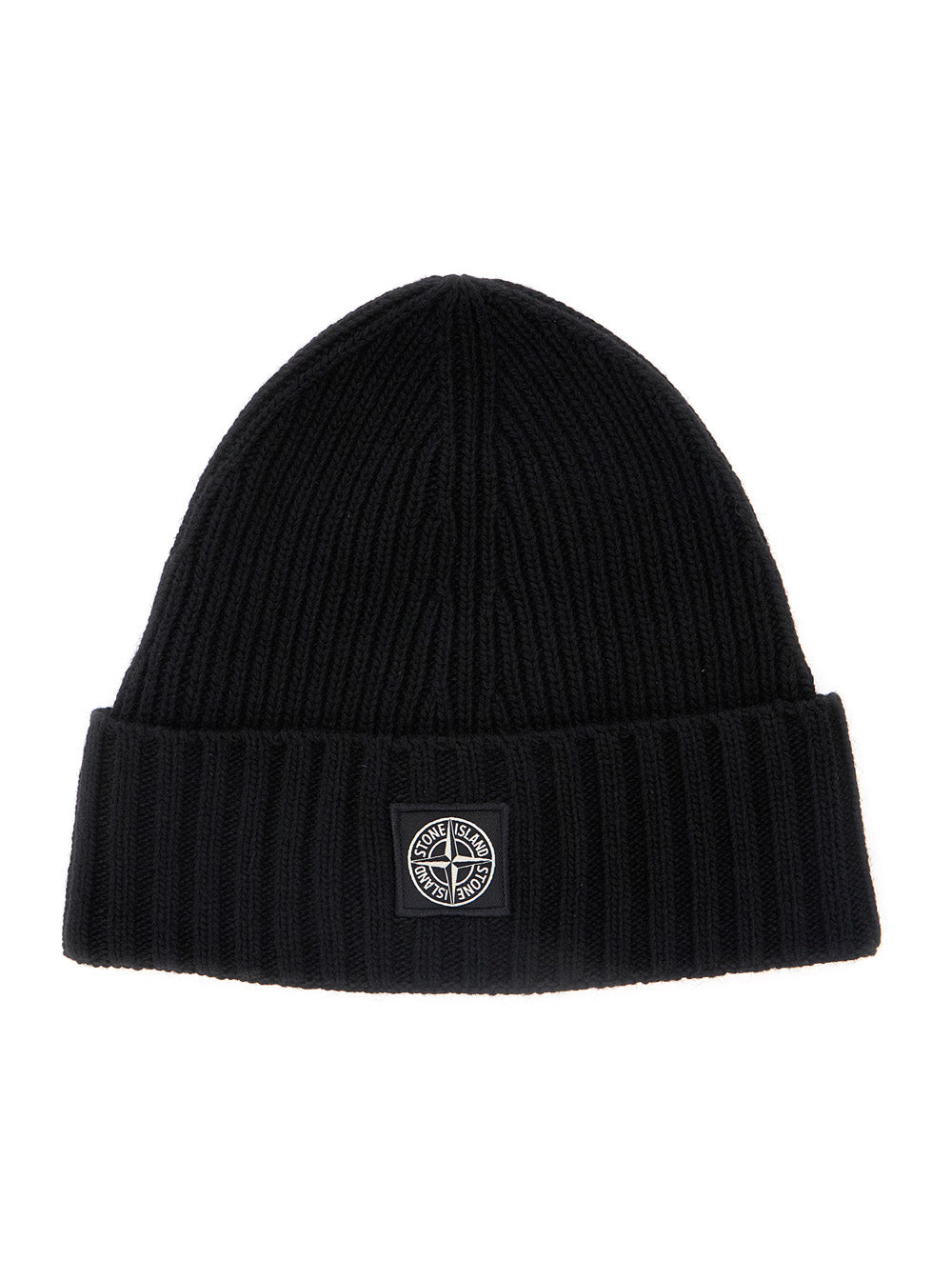 Stone Island K2s16n100003s00m3 Logo-Patched Virgin Wool Beanie — Black Beanies