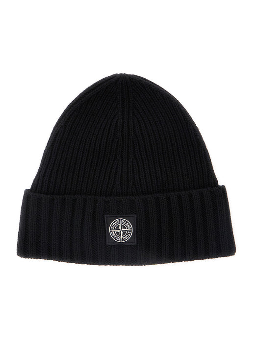 Stone Island K2s16n100003s00m3 Logo-Patched Virgin Wool Beanie — Black Beanies