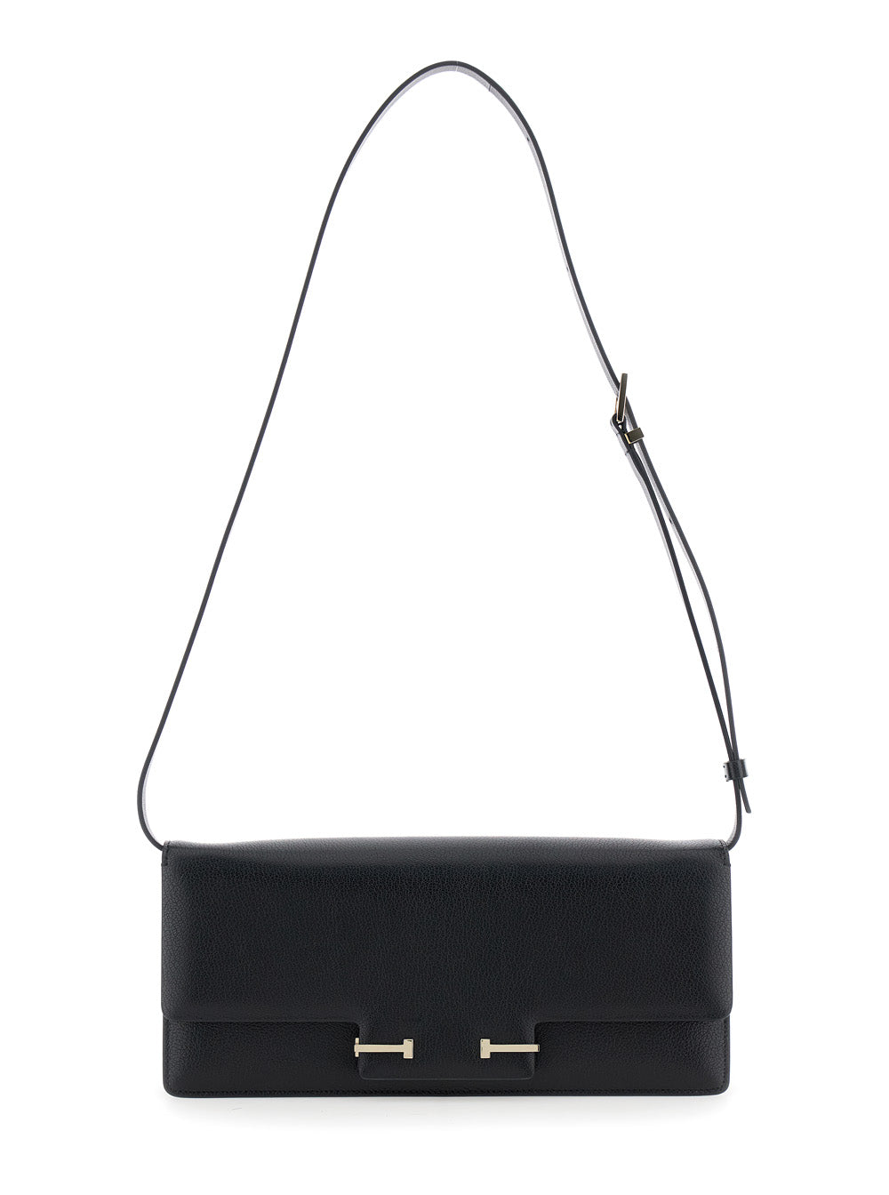 Tom Ford T Plaque Closure Crossbody Bag — Black Goat Leather