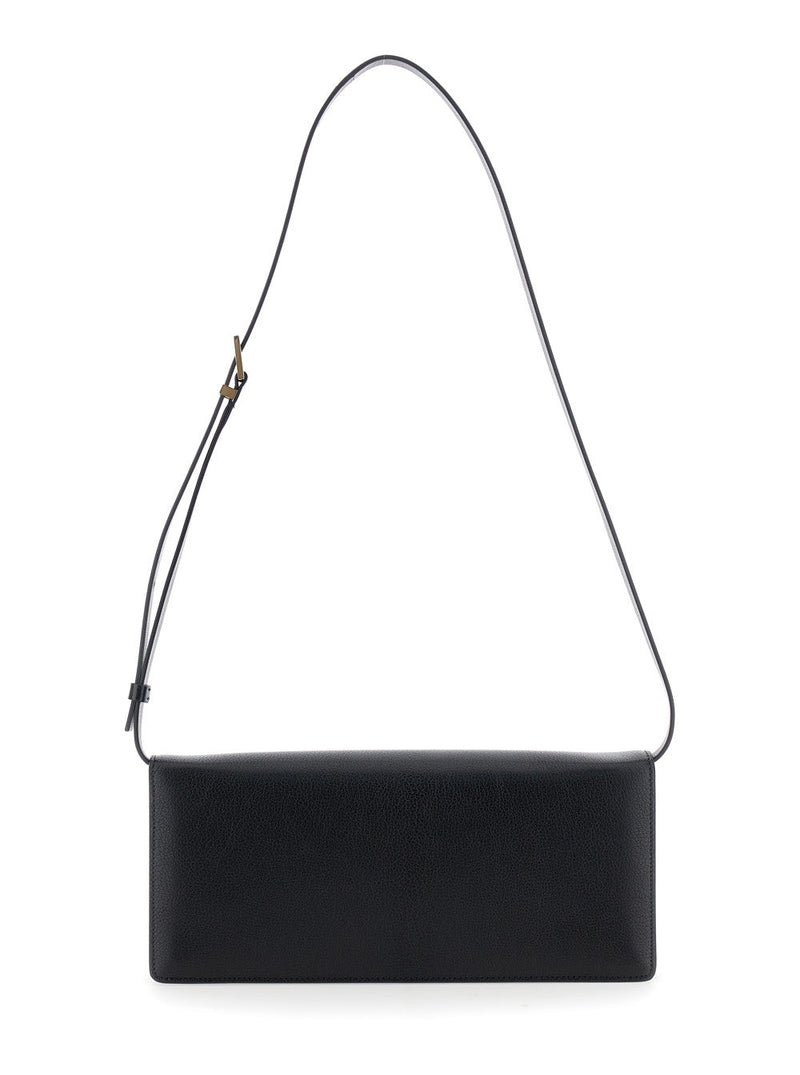 Tom Ford T Plaque Closure Crossbody Bag — Black Goat Leather