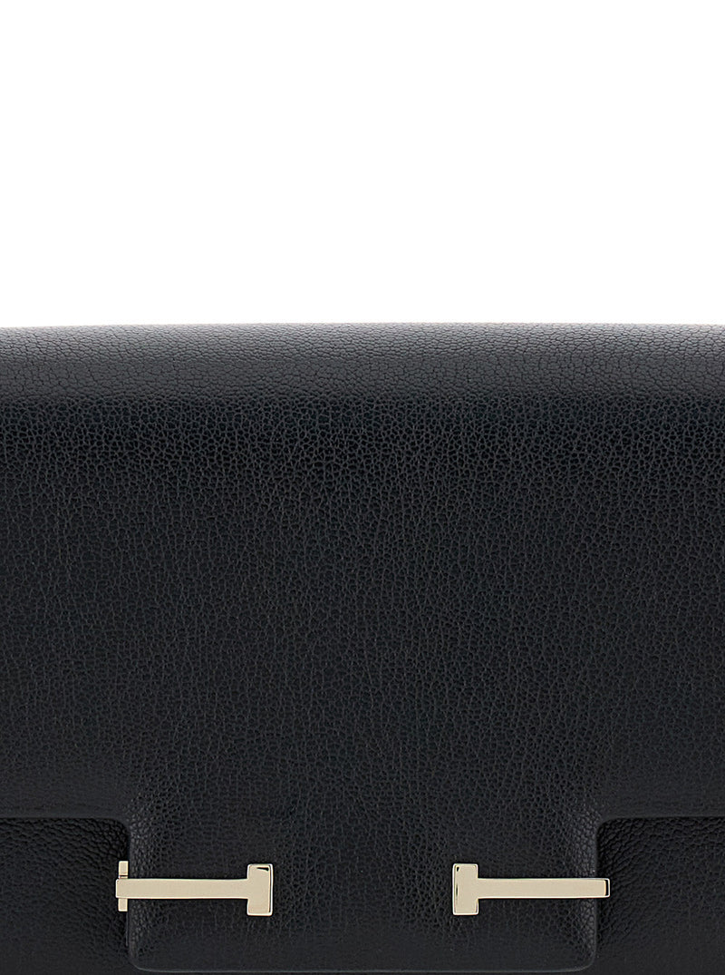 Tom Ford T Plaque Closure Crossbody Bag — Black Goat Leather