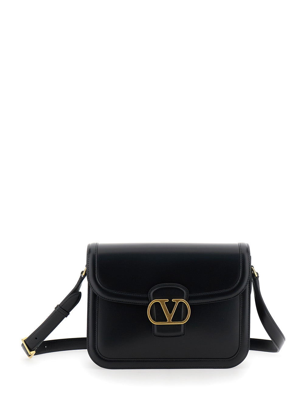 Valentino Garavani Vlogo Shoulder Bag — Black Calf Leather