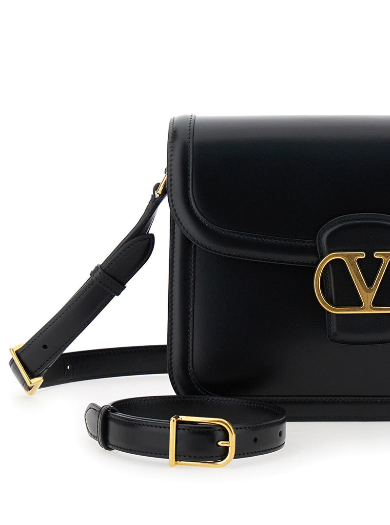 Valentino Garavani Vlogo Shoulder Bag — Black Calf Leather