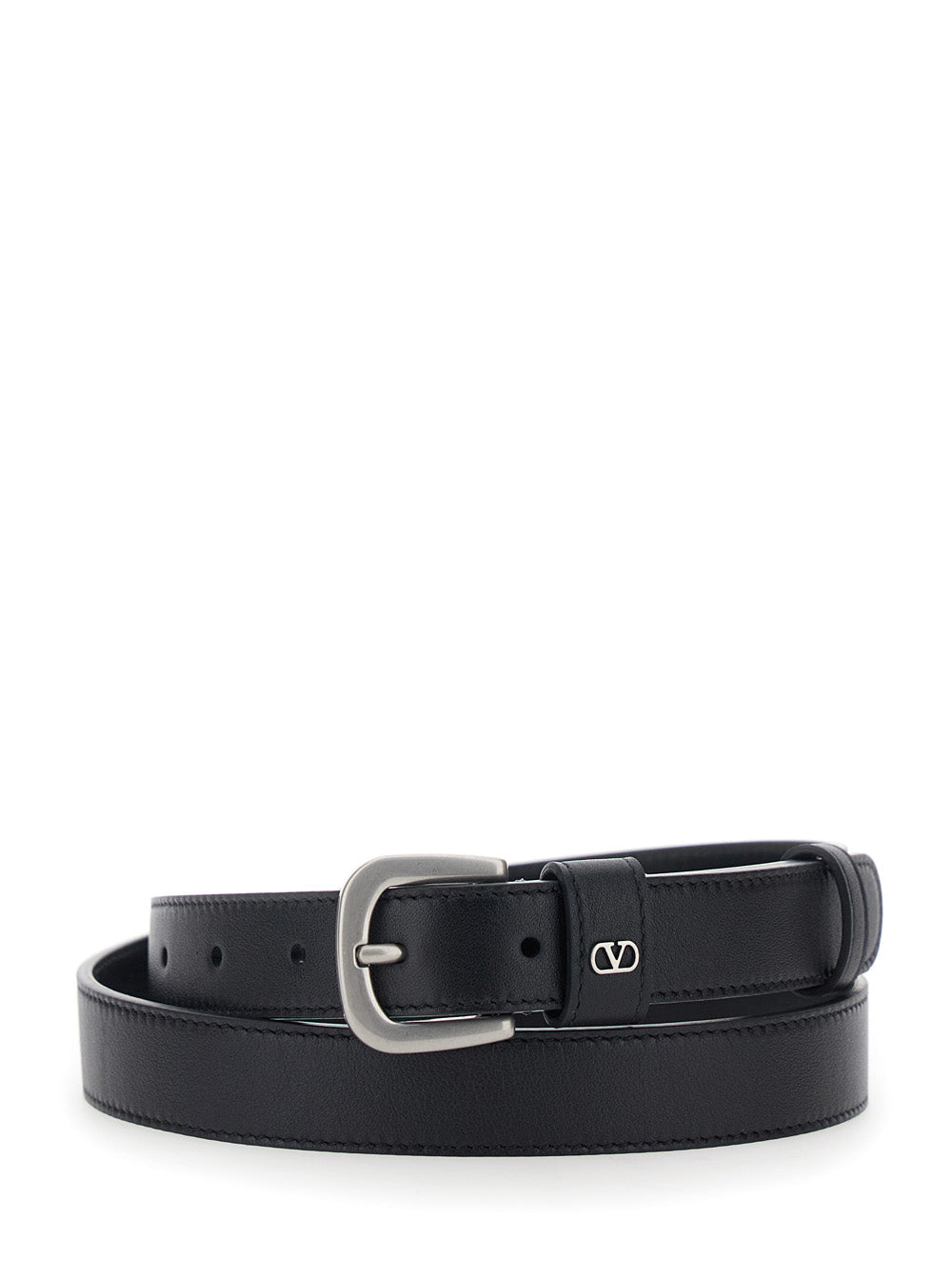 Valentino Garavani Vlogo Plaque Leather Belt — Black Calf