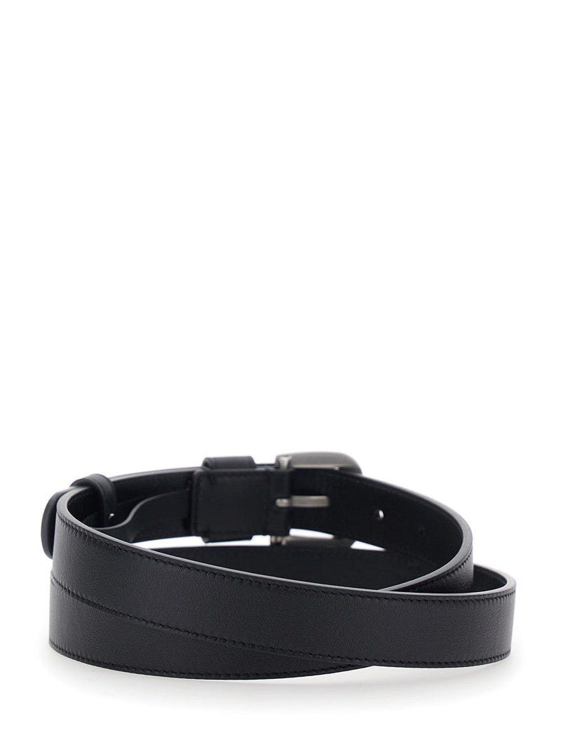 Valentino Garavani Vlogo Plaque Leather Belt — Black Calf