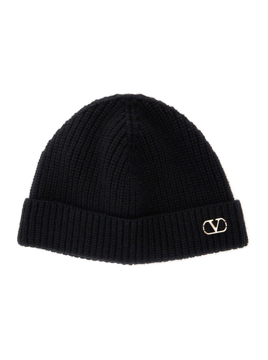 Valentino Garavani 7y2hb02g Cashmere Knit Beanie — Black Beanies