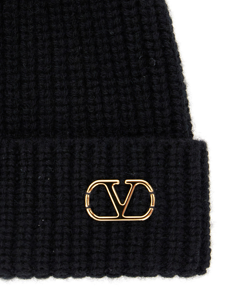 Valentino Garavani 7y2hb02g Cashmere Knit Beanie — Black Beanies