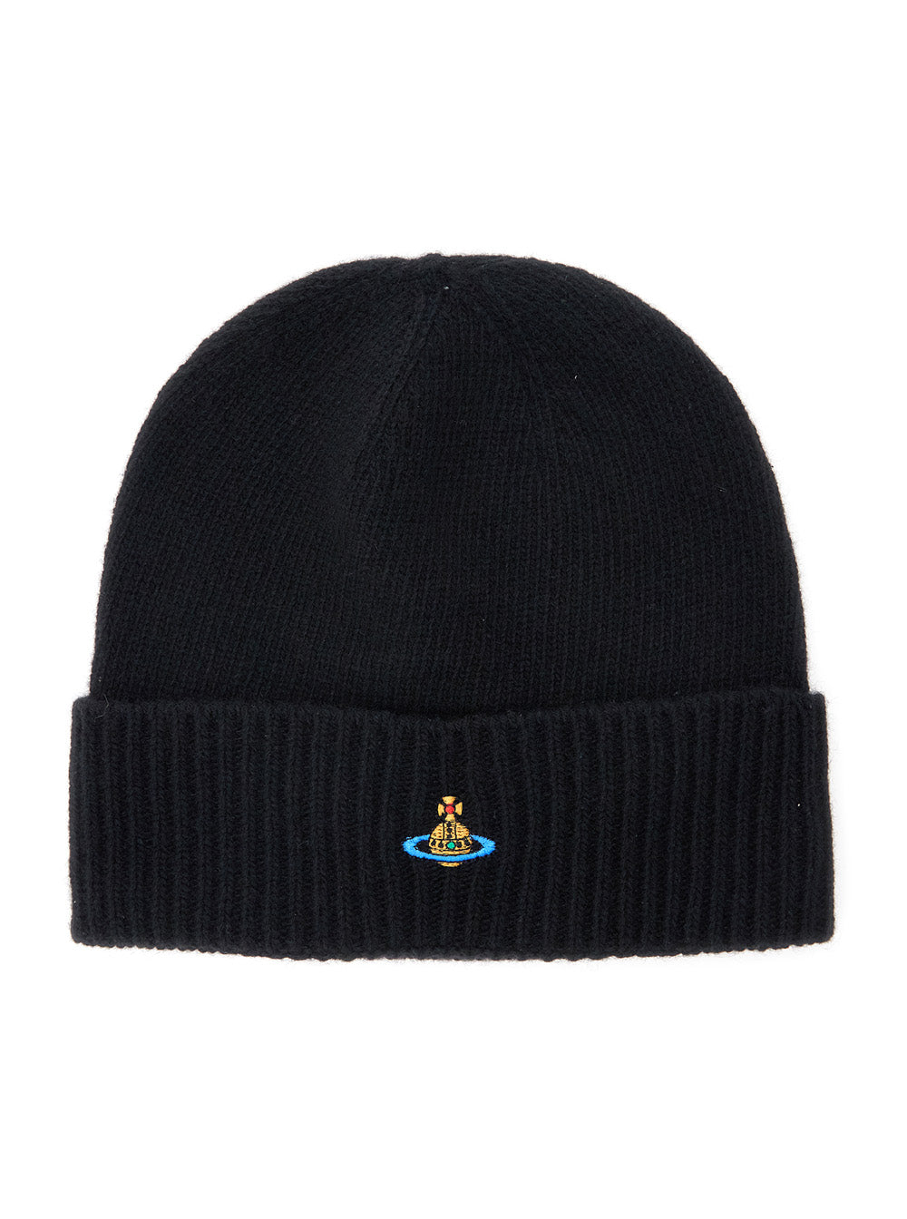 Vivienne Westwood 8102001c Cashmere Orb-Embroidered Beanie — Black Beanies
