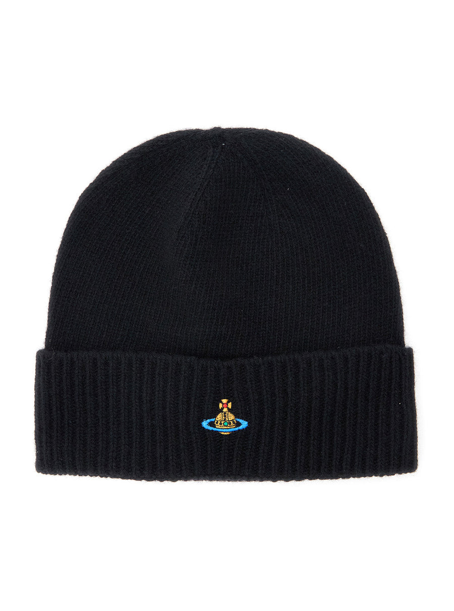 Vivienne Westwood 8102001c Cashmere Orb-Embroidered Beanie — Black Beanies