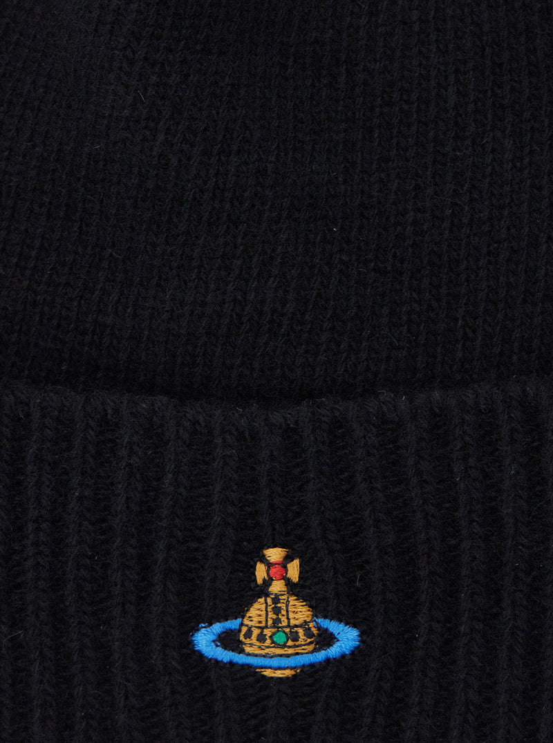 Vivienne Westwood 8102001c Cashmere Orb-Embroidered Beanie — Black Beanies