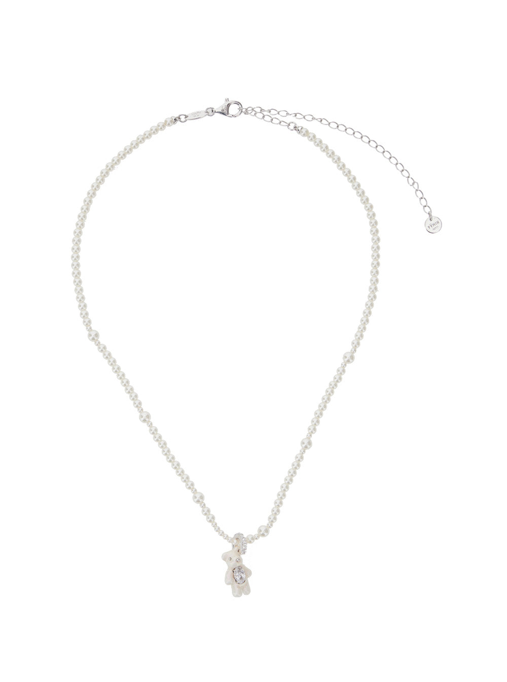Yvmin Pearl Bear Pendant Necklace — White Metal And Pearls Necklaces