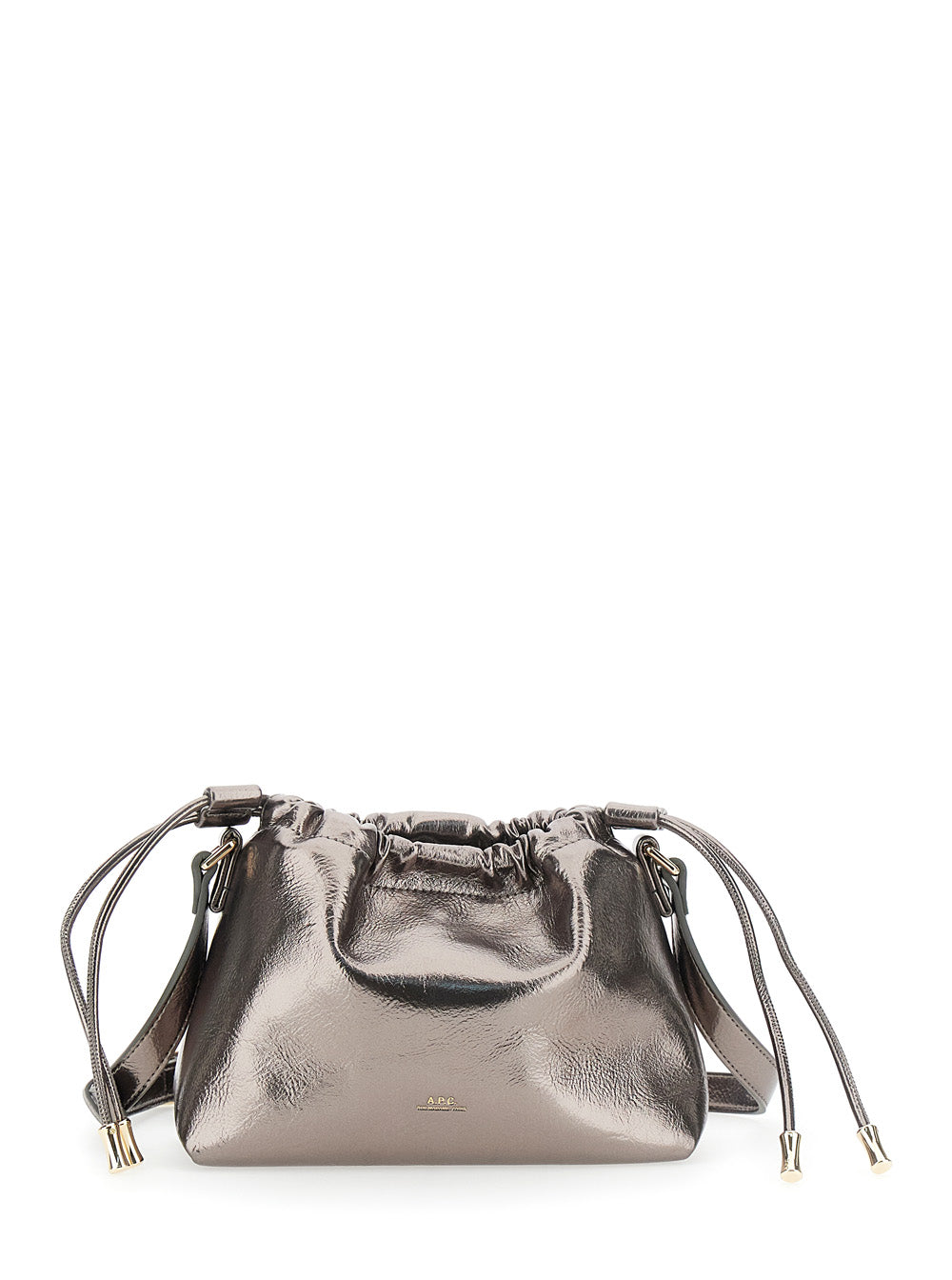 A.p.c. Metallic Drawstring Shoulder Bag — Silver Polyurethane