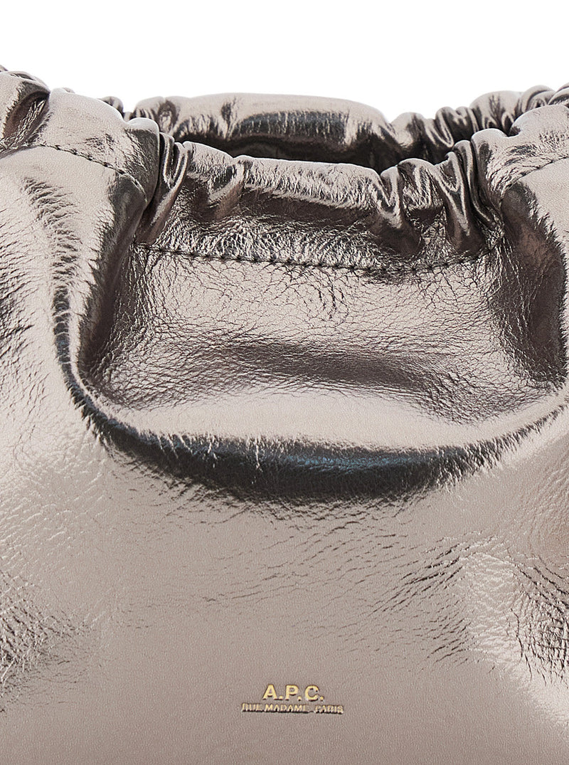 A.p.c. Metallic Drawstring Shoulder Bag — Silver Polyurethane