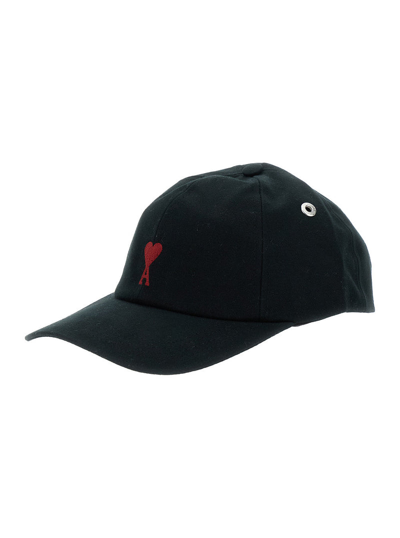 Ami Paris Bfucp006 Adc Logo Embroidered Cotton Baseball Cap — Black Caps