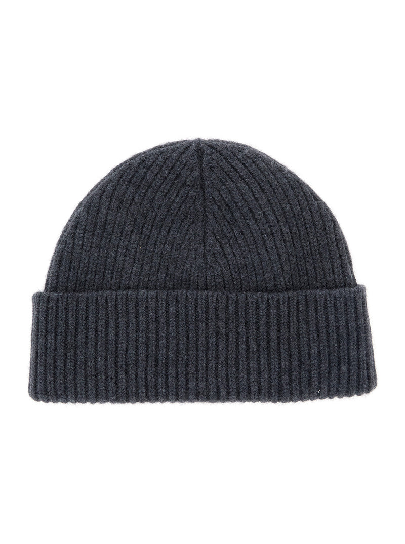 Ami Paris Bfuha116 Ribbed Wool Beanie — Gray Beanies