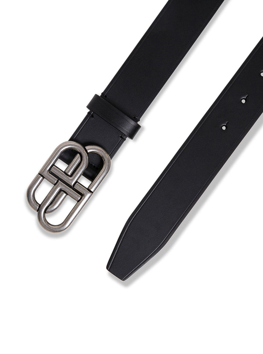 Balenciaga Bb Buckle Leather Belt — Black Calf