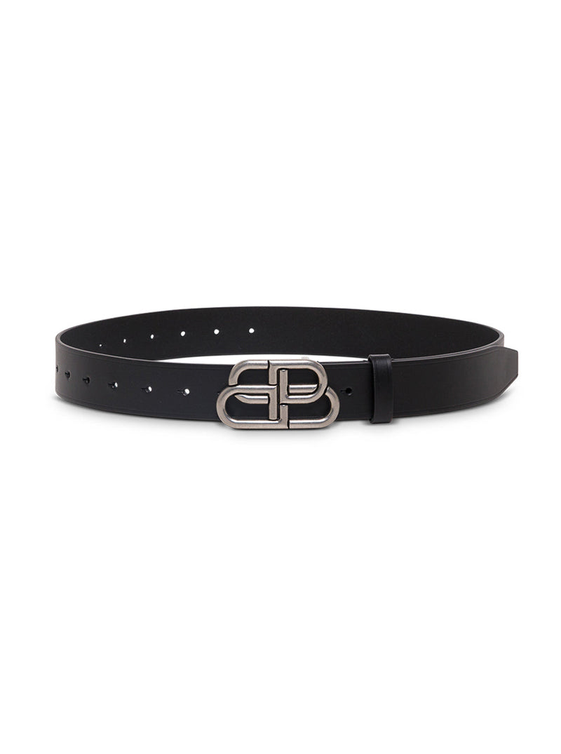 Balenciaga Bb Buckle Leather Belt — Black Calf