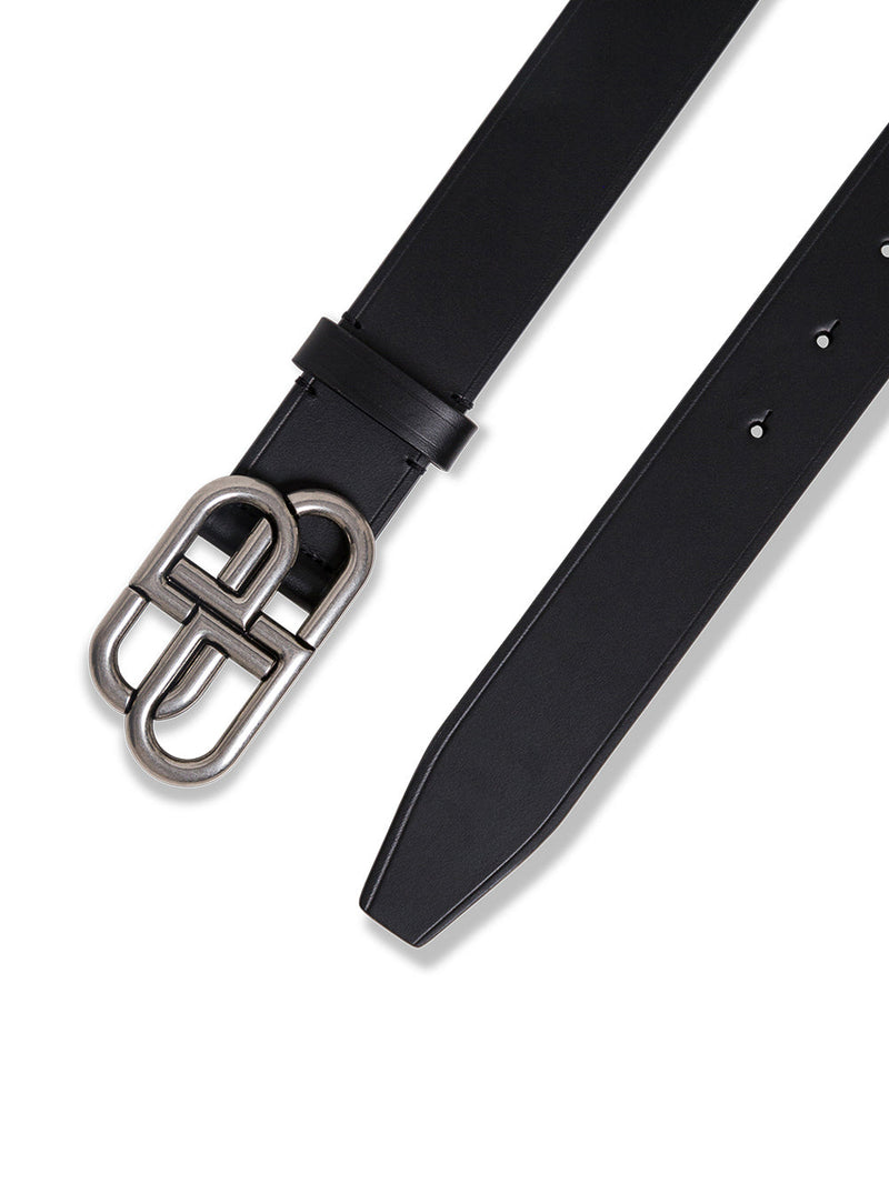 Balenciaga Bb Buckle Leather Belt — Black Calf