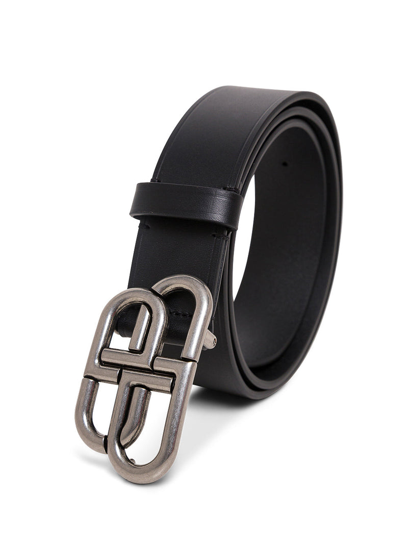 Balenciaga Bb Buckle Leather Belt — Black Calf