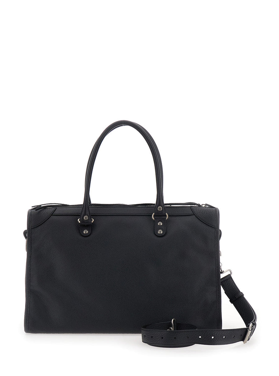 Balenciaga Grainy Calf Leather Top Handle Bag — Black
