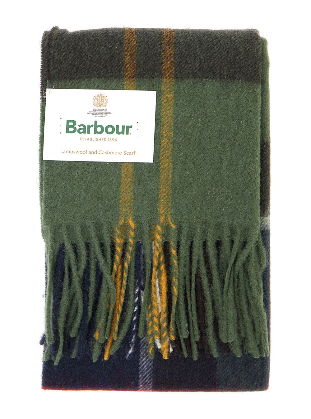 Barbour Lambswool And Cashmere Plaid Scarf — Green Scarfs