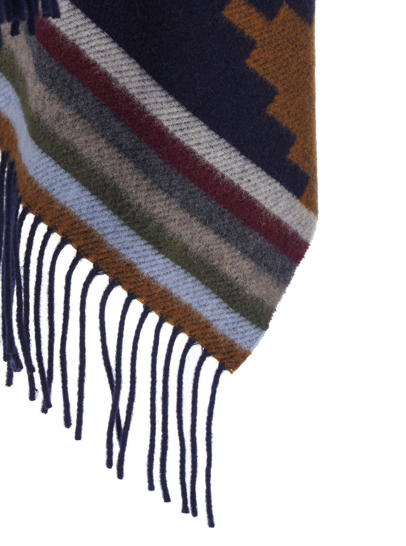 Bazar Deluxe Navajo-Inspired With Eco-Fur Trim Shawl — Navy Fabric Shawls