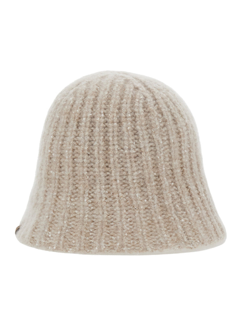 Brunello Cucinelli Mcap9a038 Knitted Diamond Yarn Beanie — Beige Cashmere Blend Beanies