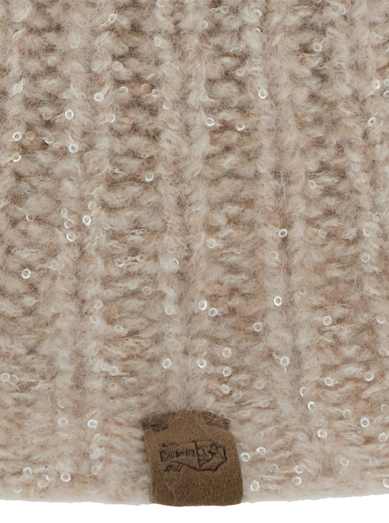Brunello Cucinelli Mcap9a038 Knitted Diamond Yarn Beanie — Beige Cashmere Blend Beanies