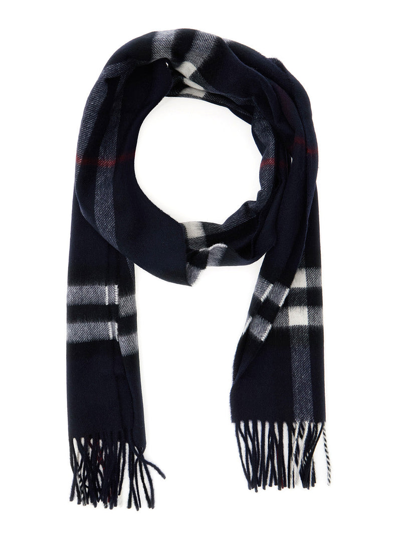 Burberry Check Cashmere Scarf — Navy Scarfs