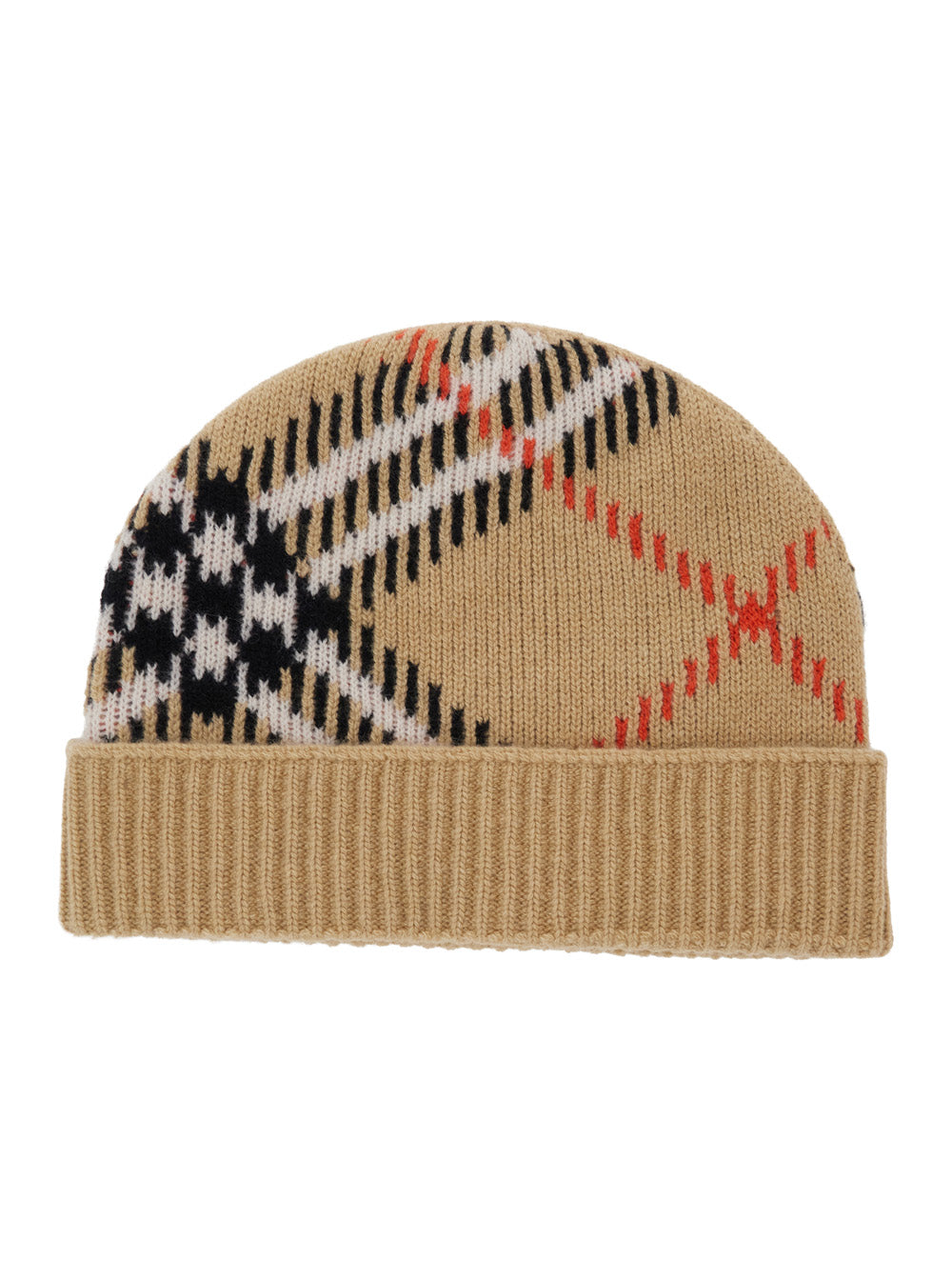 Burberry 8114768 Wool Check-Pattern Beanie — Beige Beanies
