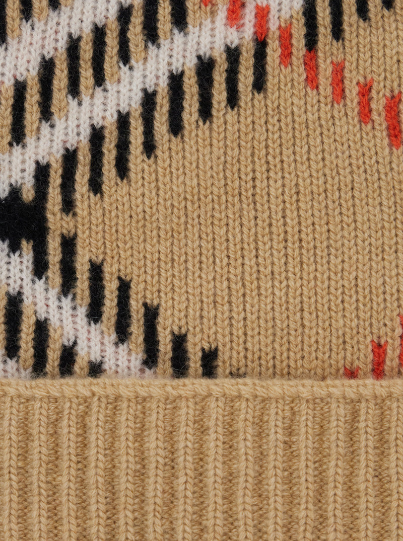 Burberry 8114768 Wool Check-Pattern Beanie — Beige Beanies
