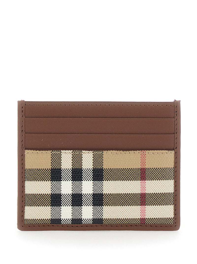 Burberry Check-Motif Cotton Card Case — Beige Cases