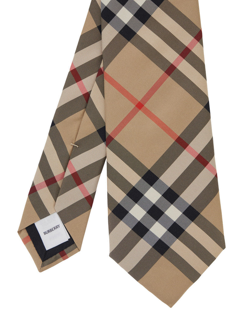 Burberry Check Silk Necktie — Beige Neckties