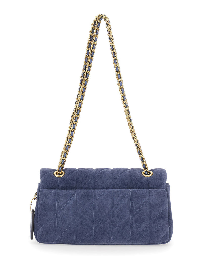 Coach Quilted Suede Shoulder Bag — Blue