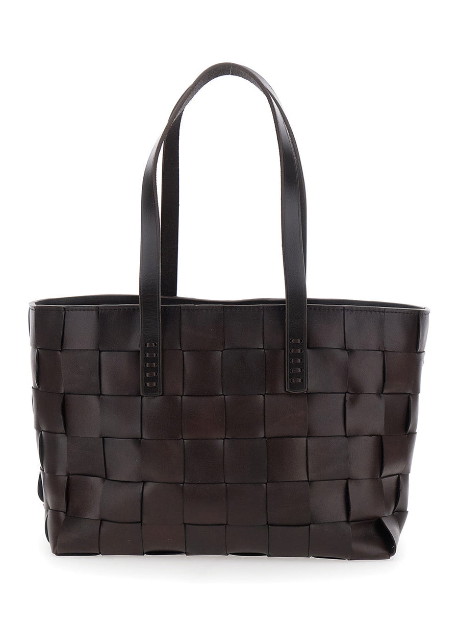 Dragon Diffusion Woven Leather Tote Bag — Brown