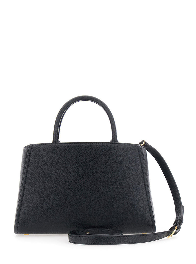 Elisabetta Franchi Gold-Trimmed Eco Leather Top Handle Bag — Black