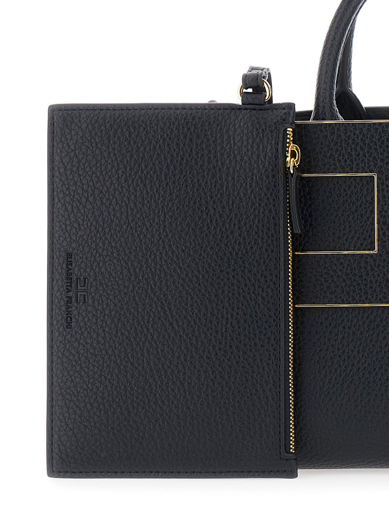 Elisabetta Franchi Gold-Trimmed Eco Leather Top Handle Bag — Black