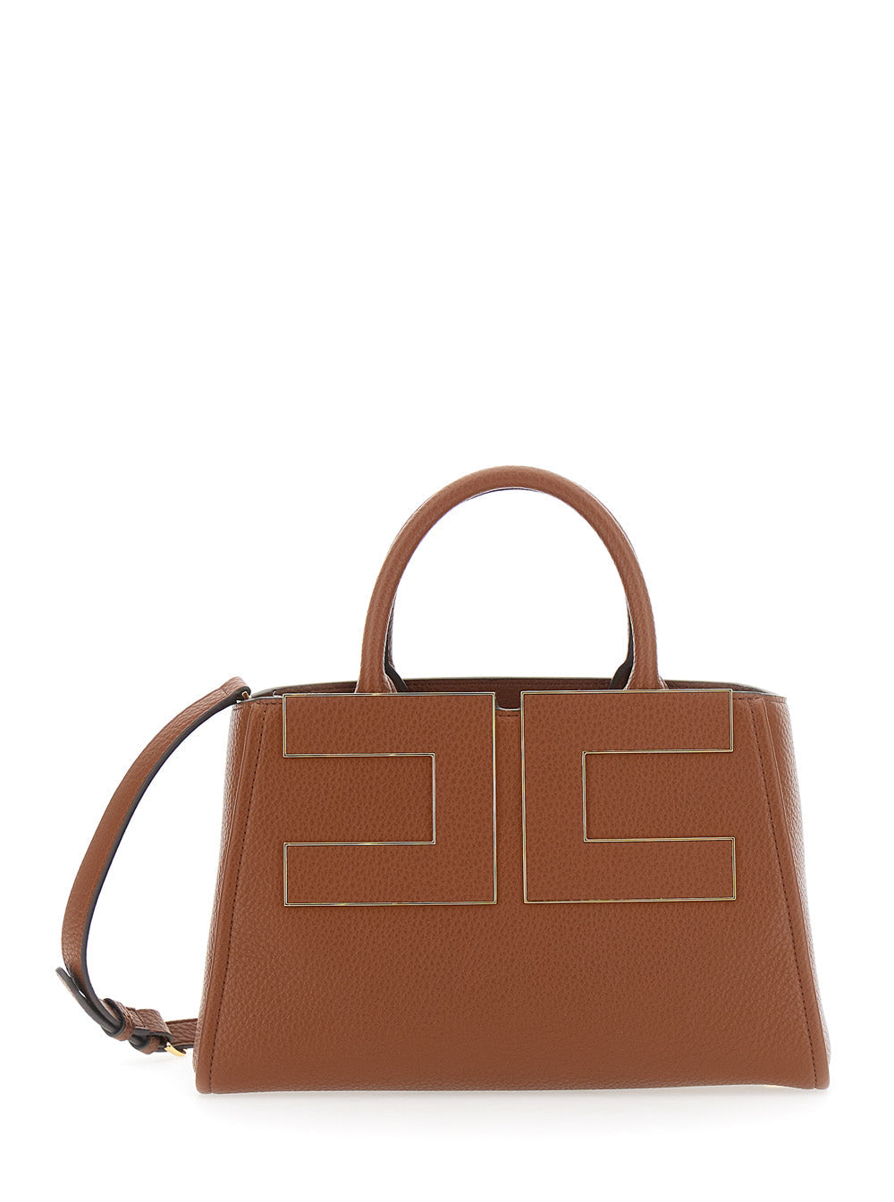 Elisabetta Franchi Embroidered Logo Eco Leather Tote Bag — Brown