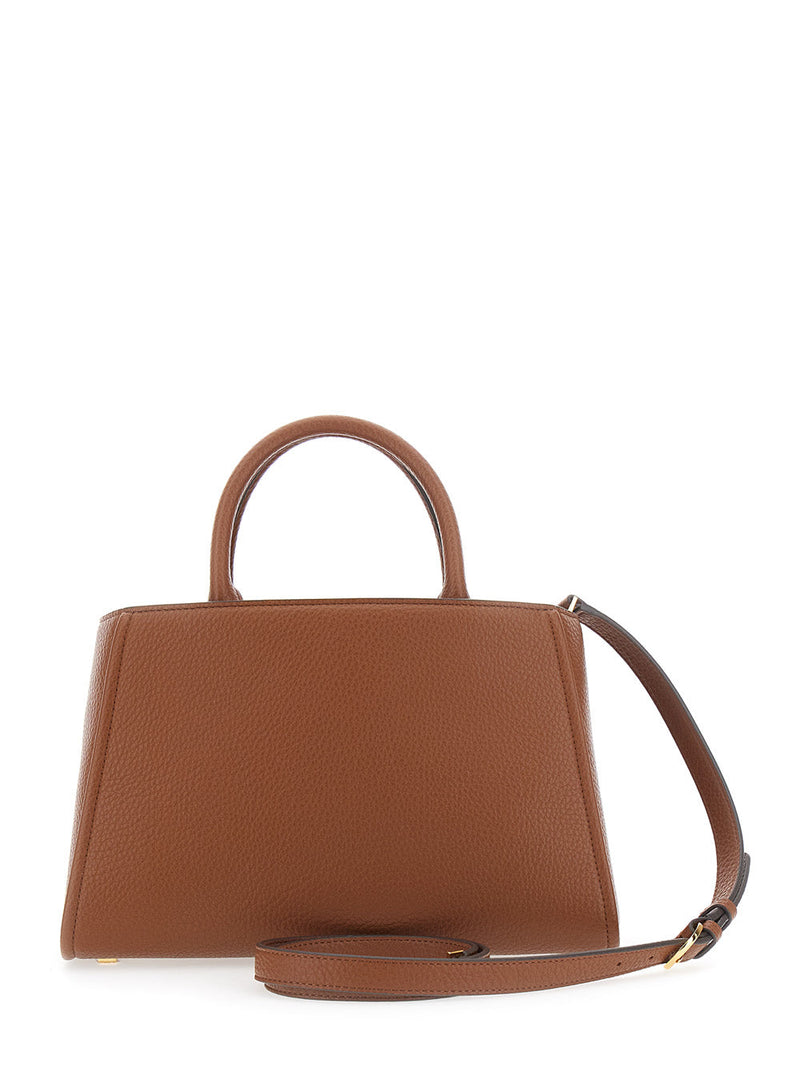 Elisabetta Franchi Embroidered Logo Eco Leather Tote Bag — Brown
