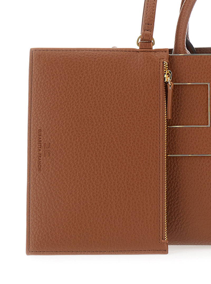 Elisabetta Franchi Embroidered Logo Eco Leather Tote Bag — Brown