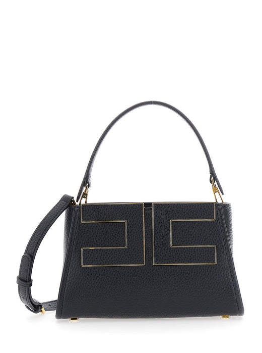 Elisabetta Franchi Geometric Metal Logo Shoulder Bag — Black Ecoleather