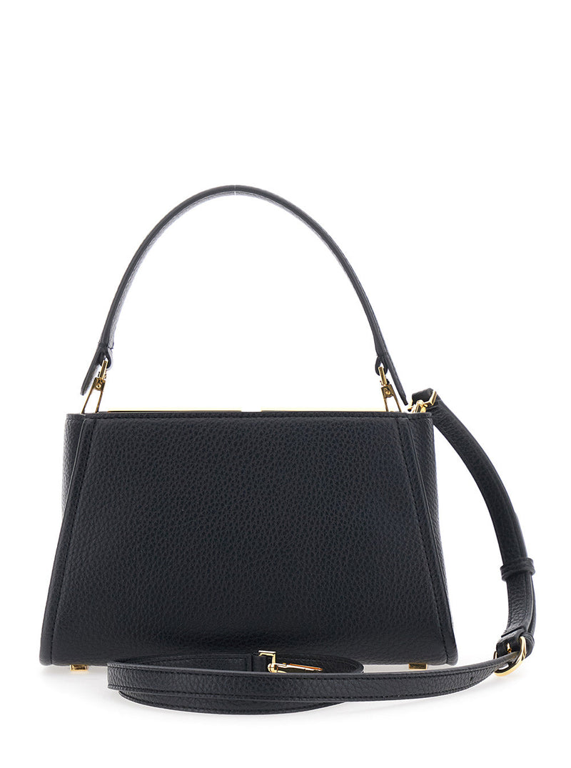 Elisabetta Franchi Geometric Metal Logo Shoulder Bag — Black Ecoleather