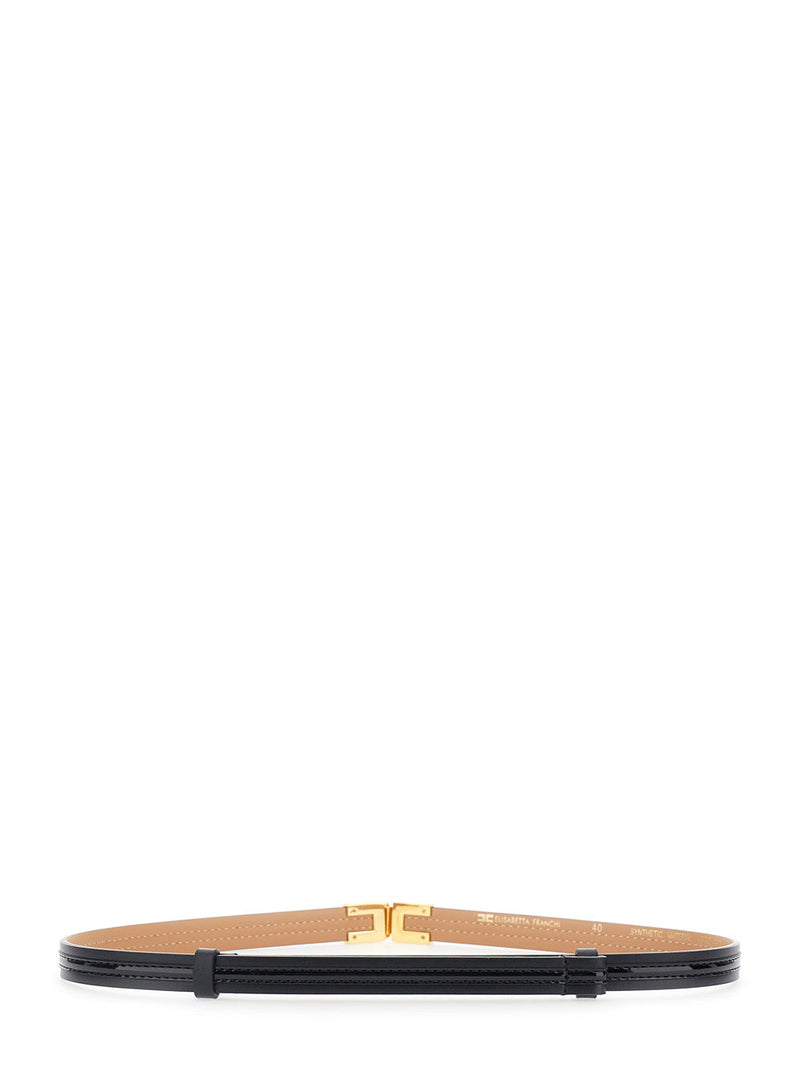 Elisabetta Franchi Logo-Buckle Eco Leather Belt — Black